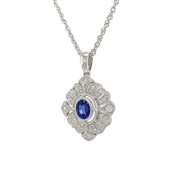 Vintage Inspired Sapphire And Diamond Pendant Image 5 Geralds Jewelry Oak Harbor, WA