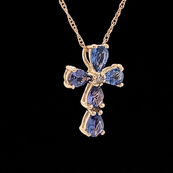 Petite Yogo Sapphire And Diamond Cross Pendant Image 3 Geralds Jewelry Oak Harbor, WA