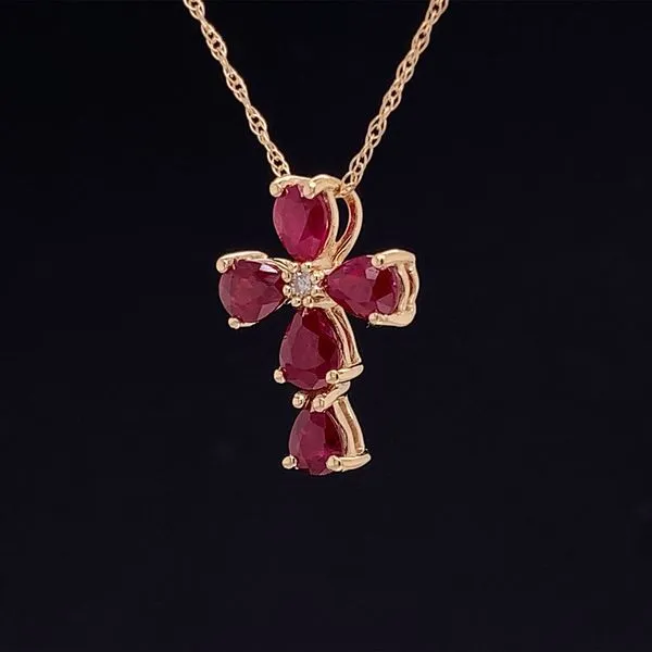 Petite Ruby And Diamond Cross Pendant Image 2 Geralds Jewelry Oak Harbor, WA