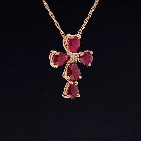 Petite Ruby And Diamond Cross Pendant Image 3 Geralds Jewelry Oak Harbor, WA