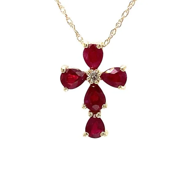 Petite Ruby And Diamond Cross Pendant Image 4 Geralds Jewelry Oak Harbor, WA