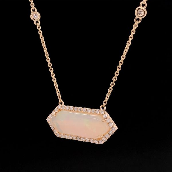 Ethiopian Opal And Diamond Station Pendant Image 2 Geralds Jewelry Oak Harbor, WA