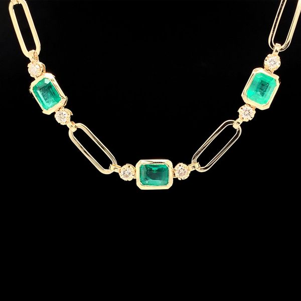 Emerald And Diamond Station Paperclip Necklace Image 2 Geralds Jewelry Oak Harbor, WA