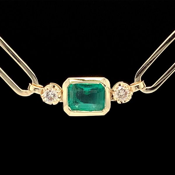 Emerald And Diamond Station Paperclip Necklace Image 3 Geralds Jewelry Oak Harbor, WA