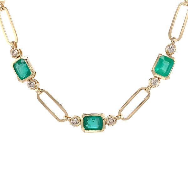 Emerald And Diamond Station Paperclip Necklace Image 4 Geralds Jewelry Oak Harbor, WA