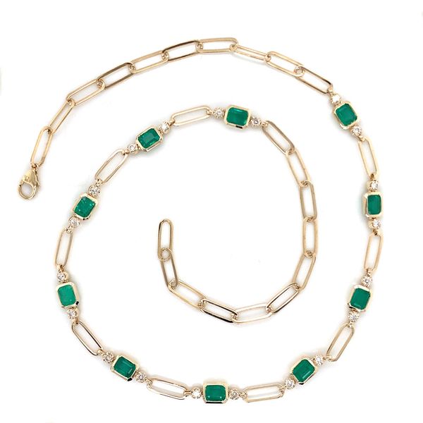 Emerald And Diamond Station Paperclip Necklace Image 5 Geralds Jewelry Oak Harbor, WA