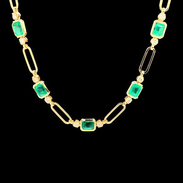 Emerald And Diamond Station Paperclip Necklace Geralds Jewelry Oak Harbor, WA