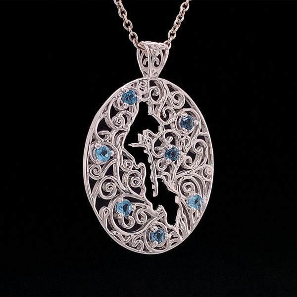 Whidbey Island Filigree Blue Topaz Pendant Image 2 Geralds Jewelry Oak Harbor, WA