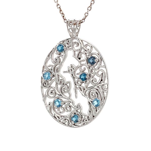 Whidbey Island Filigree Blue Topaz Pendant Image 4 Geralds Jewelry Oak Harbor, WA