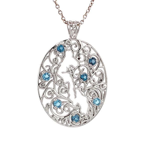Whidbey Island Filigree Blue Topaz Pendant Image 5 Geralds Jewelry Oak Harbor, WA