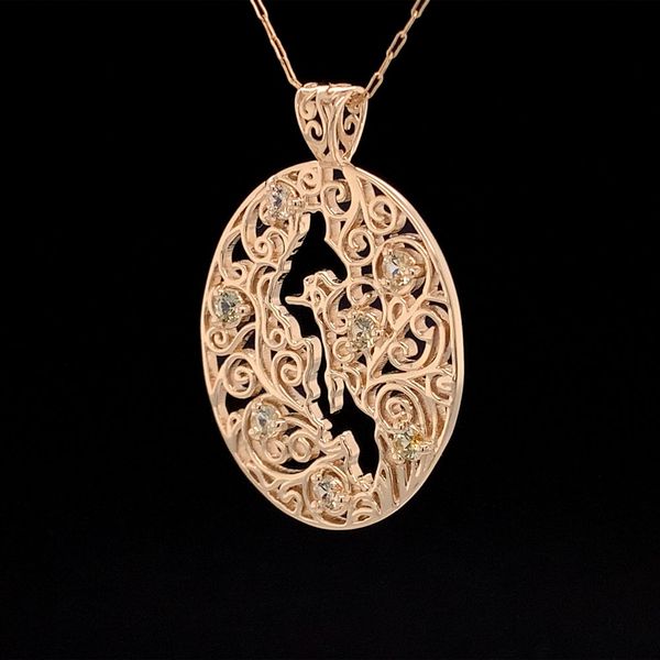 Whidbey Island Filigree Yellow Montana Sapphire Pendant Image 2 Geralds Jewelry Oak Harbor, WA