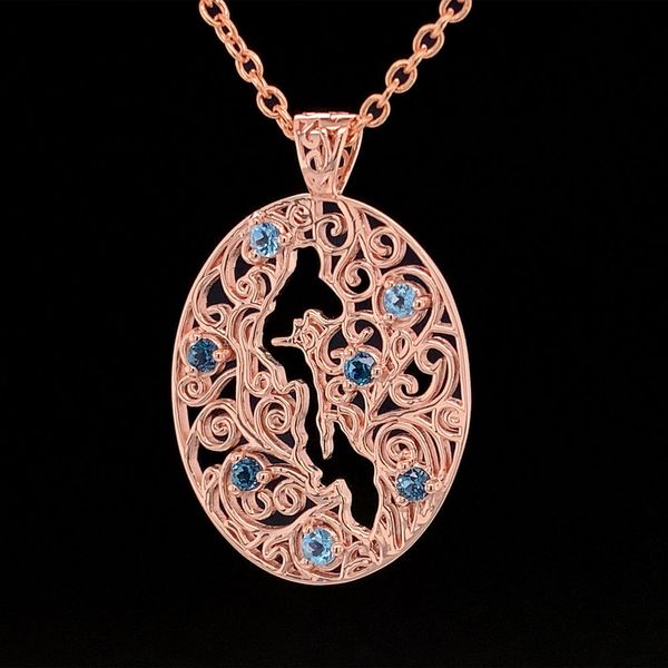Whidbey Island Filigree Blue Topaz Pendant Image 2 Geralds Jewelry Oak Harbor, WA
