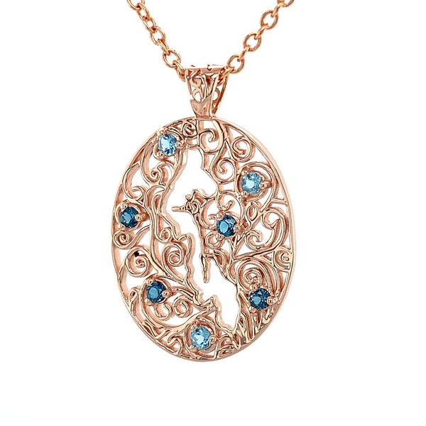 Whidbey Island Filigree Blue Topaz Pendant Image 5 Geralds Jewelry Oak Harbor, WA