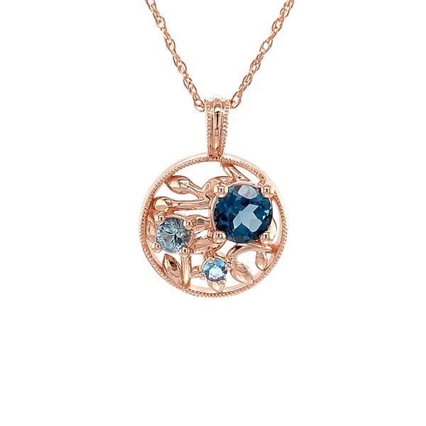 Olive Leaf Inspired Pendant With Natural Blue Topaz and Montana Sapphire Image 4 Geralds Jewelry Oak Harbor, WA