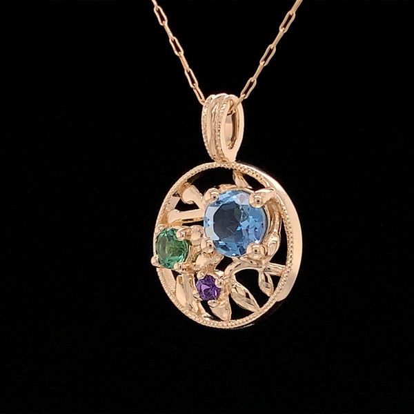 Olive Leaf Inspired Pendant With Natural Aquamarine, Green Tourmaline, And Purple Yogo Sapphire Image 2 Geralds Jewelry Oak Harbor, WA