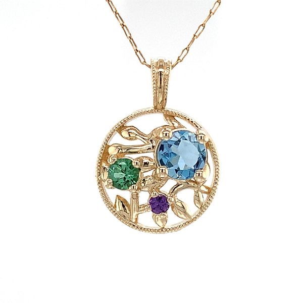 Olive Leaf Inspired Pendant With Natural Aquamarine, Green Tourmaline, And Purple Yogo Sapphire Image 4 Geralds Jewelry Oak Harbor, WA