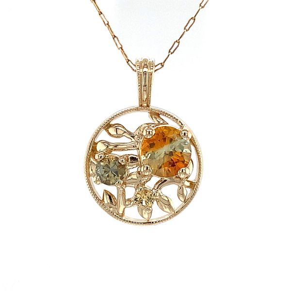 Olive Leaf Inspired Pendant With Natural Yellow Montana Sapphires Image 4 Geralds Jewelry Oak Harbor, WA