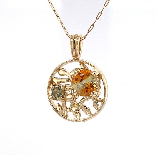 Olive Leaf Inspired Pendant With Natural Yellow Montana Sapphires Image 5 Geralds Jewelry Oak Harbor, WA