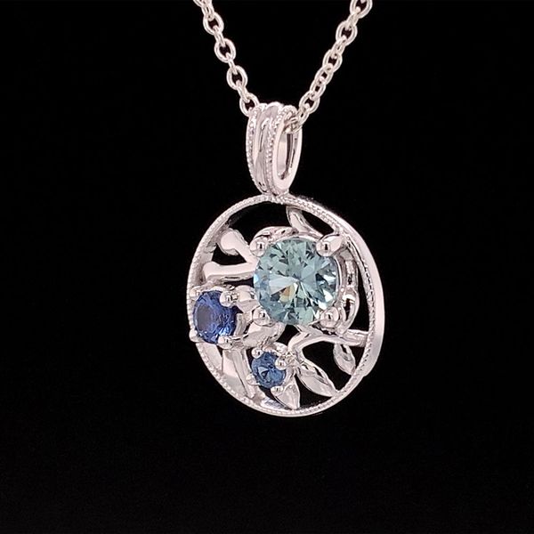 Olive Leaf Inspired Pendant With Natural Montana And Yogo Sapphires Image 2 Geralds Jewelry Oak Harbor, WA