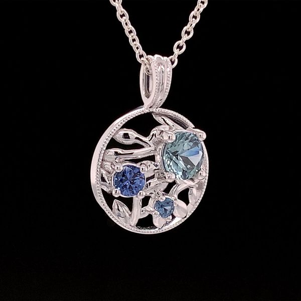 Olive Leaf Inspired Pendant With Natural Montana And Yogo Sapphires Image 3 Geralds Jewelry Oak Harbor, WA