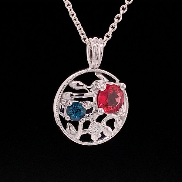 Olive Leaf Inspired Pendant With Natural Fire Ruby, Blue Tourmaline And Diamond Image 2 Geralds Jewelry Oak Harbor, WA