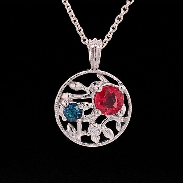 Olive Leaf Inspired Pendant With Natural Fire Ruby, Blue Tourmaline And Diamond Geralds Jewelry Oak Harbor, WA