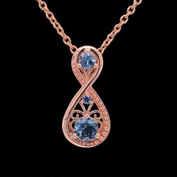 Aquamarine and Blue Yogo Sapphire Infinity Inspired Pendant Geralds Jewelry Oak Harbor, WA
