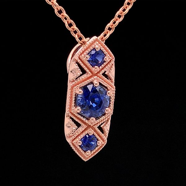 Vintage Inspired Three Stone Sapphire Pendant Image 3 Geralds Jewelry Oak Harbor, WA
