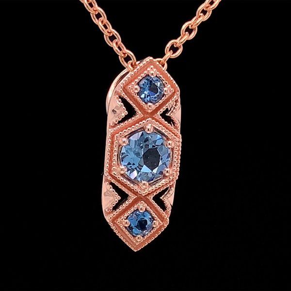 Vintage Inspired Three Stone Aquamarine Pendant Image 3 Geralds Jewelry Oak Harbor, WA