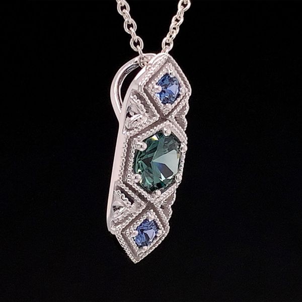 Vintage Inspired Three Stone Montana And Yogo Sapphire Pendant Image 3 Geralds Jewelry Oak Harbor, WA