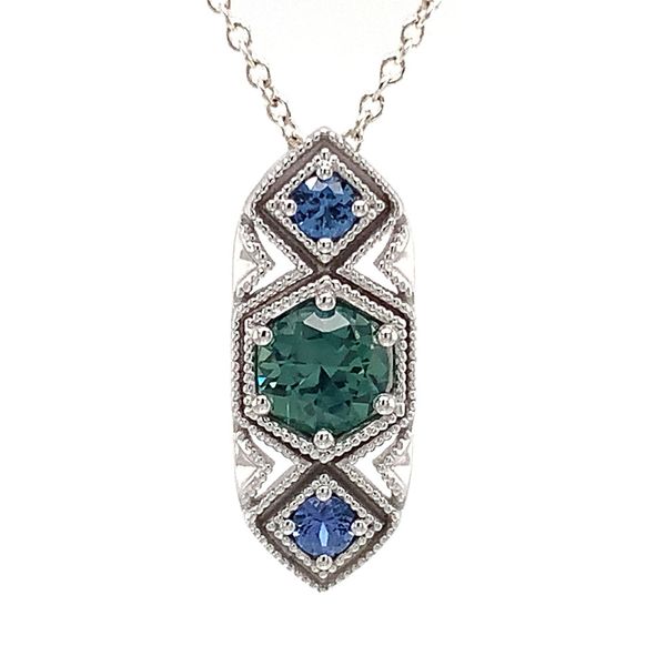 Vintage Inspired Three Stone Montana And Yogo Sapphire Pendant Image 4 Geralds Jewelry Oak Harbor, WA