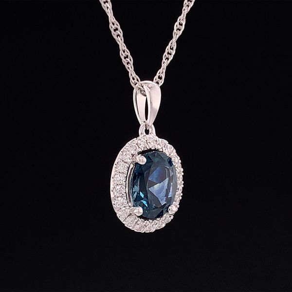 Oval Montana Sapphire And Diamond Halo Pendant Image 2 Geralds Jewelry Oak Harbor, WA