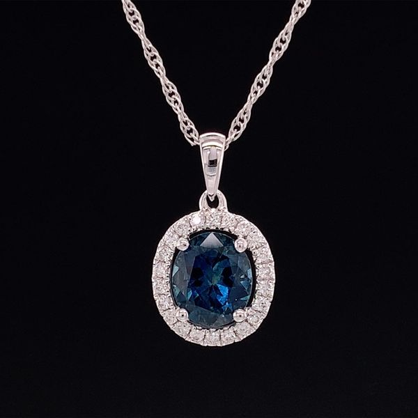 Oval Montana Sapphire And Diamond Halo Pendant Geralds Jewelry Oak Harbor, WA
