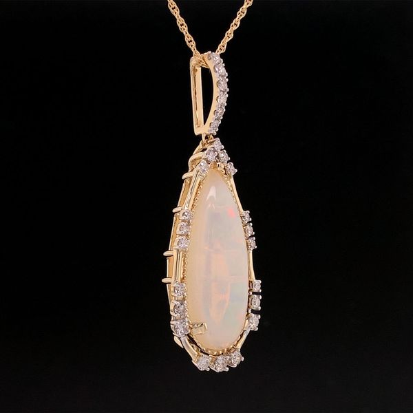 Yellow Gold Ethiopian Opal And Diamond Pendant Image 2 Geralds Jewelry Oak Harbor, WA