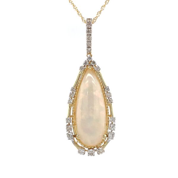 Yellow Gold Ethiopian Opal And Diamond Pendant Image 4 Geralds Jewelry Oak Harbor, WA