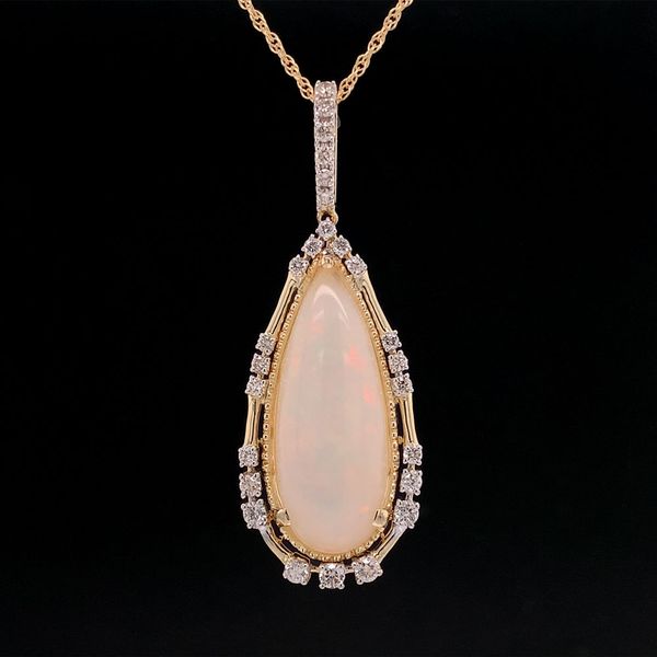 Yellow Gold Ethiopian Opal And Diamond Pendant Geralds Jewelry Oak Harbor, WA