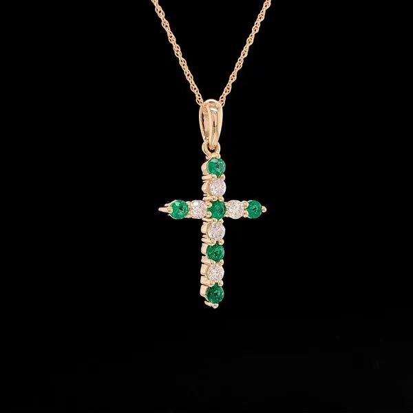 Emerald And Diamond Cross Pendant Image 2 Geralds Jewelry Oak Harbor, WA
