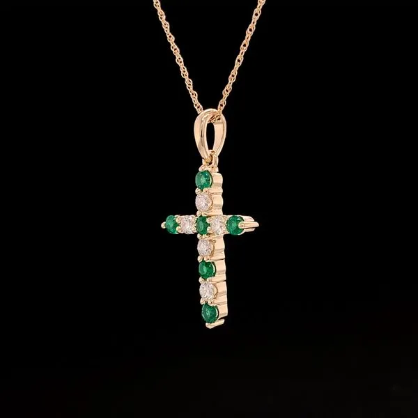 Emerald And Diamond Cross Pendant Image 3 Geralds Jewelry Oak Harbor, WA