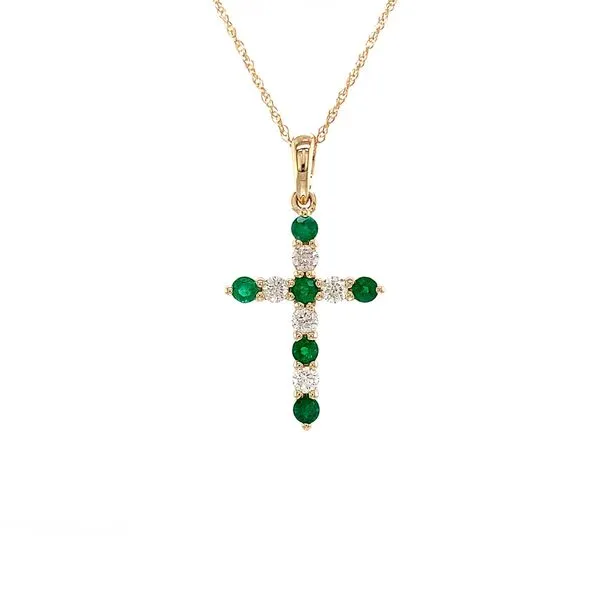 Emerald And Diamond Cross Pendant Image 4 Geralds Jewelry Oak Harbor, WA