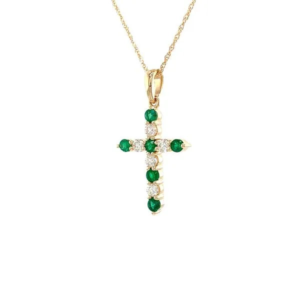 Emerald And Diamond Cross Pendant Image 5 Geralds Jewelry Oak Harbor, WA