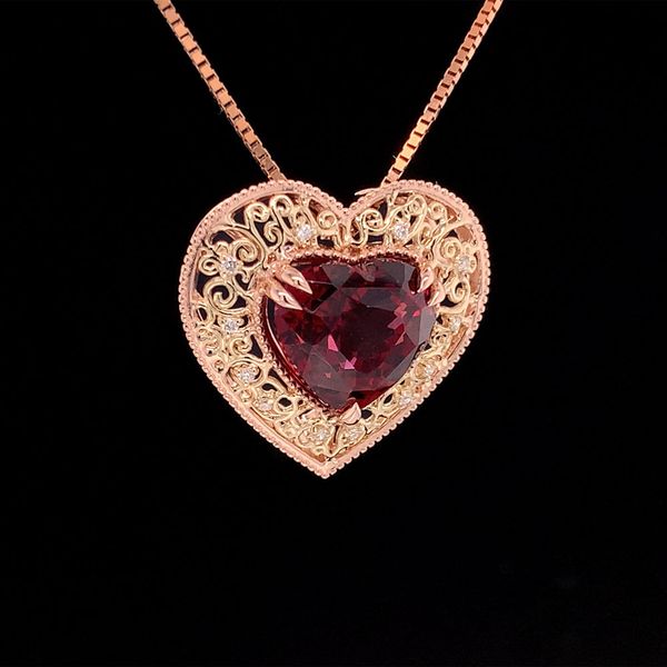 Custom Natural Malaya Garnet And Diamond Heart Pendant Image 2 Geralds Jewelry Oak Harbor, WA
