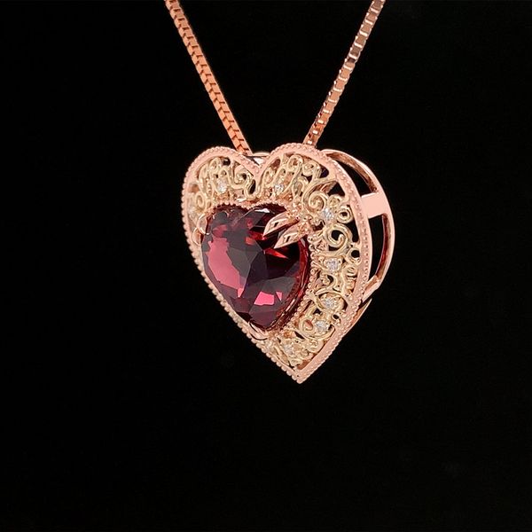 Custom Natural Malaya Garnet And Diamond Heart Pendant Image 3 Geralds Jewelry Oak Harbor, WA