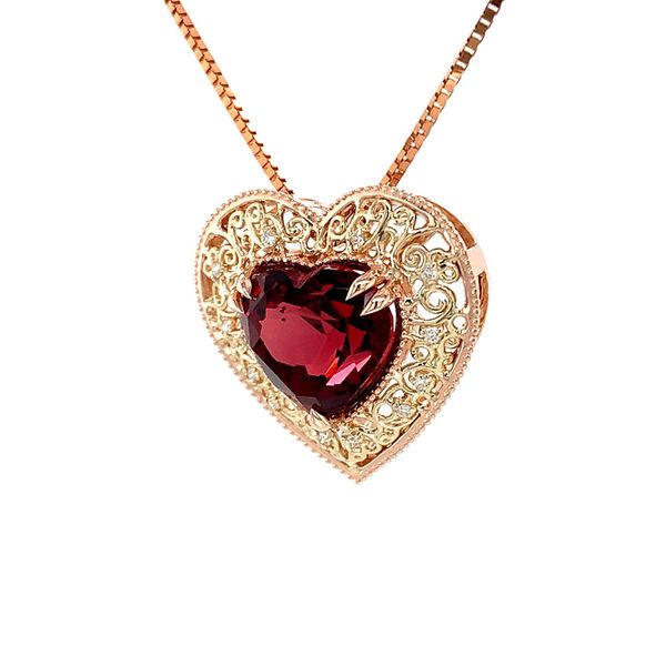 Custom Natural Malaya Garnet And Diamond Heart Pendant Image 4 Geralds Jewelry Oak Harbor, WA