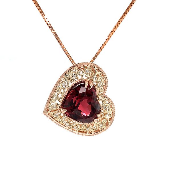 Custom Natural Malaya Garnet And Diamond Heart Pendant Image 5 Geralds Jewelry Oak Harbor, WA