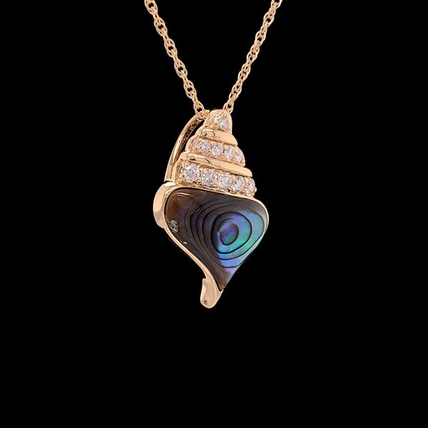 Yellow Gold Abalone And Diamond Conch Shell Pendant Image 2 Geralds Jewelry Oak Harbor, WA