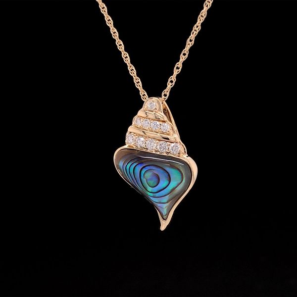 Yellow Gold Abalone And Diamond Conch Shell Pendant Image 3 Geralds Jewelry Oak Harbor, WA