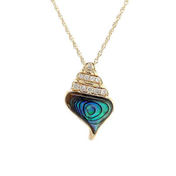 Yellow Gold Abalone And Diamond Conch Shell Pendant Image 4 Geralds Jewelry Oak Harbor, WA