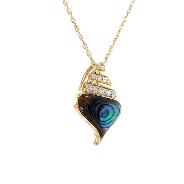 Yellow Gold Abalone And Diamond Conch Shell Pendant Image 5 Geralds Jewelry Oak Harbor, WA