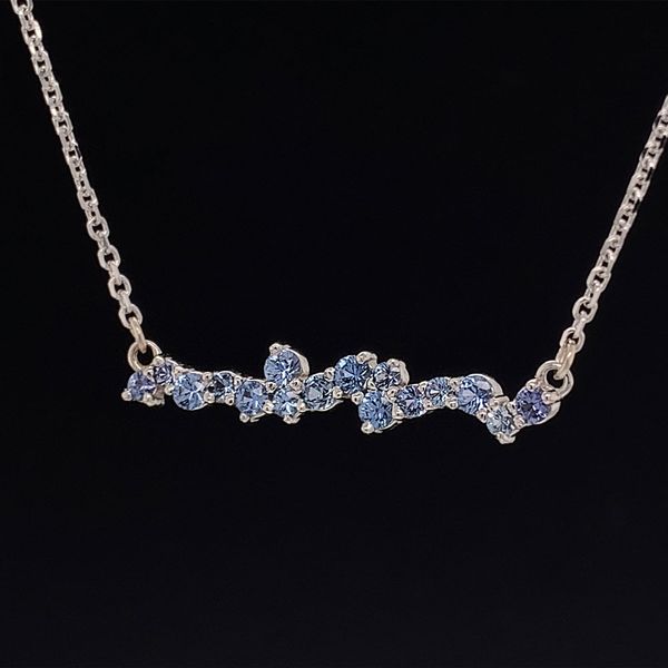 Yogo Sapphire Cluster Style Station Necklace Image 3 Geralds Jewelry Oak Harbor, WA