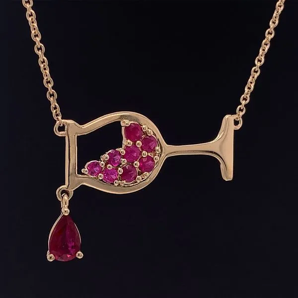 Yellow Gold Ruby Wine Glass Necklace Image 2 Geralds Jewelry Oak Harbor, WA
